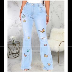 NWOT Fashion Nova butterfly flare leg jeans